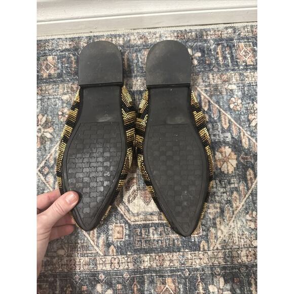 Birdies Beaded Swan Mule In Black And Gold Chevron Satin 8.5 - Picture 6 of 6